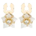 Gold-toned white enamel rhinestone gardenia flower suit shirt cufflinks crystal button. - Enamel Gardenia Cufflinks (B1656-1)