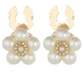 Pearl rhinestone flower cufflinks, elegant gold tone design for wedding dress shirts. - Flower Cufflinks (B1656-6)