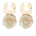 Gold-toned rhinestone flower cufflinks, elegant white petal shirt buttons for men and women. - Camellia Cufflinks (B1657-3)