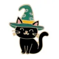 Cute black cat witch hat metal brooch enamel pin Halloween cartoon jewelry gift accessories - C3105-3
