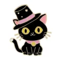 Cute black cat enamel pin with magician hat, cartoon metal brooch for Halloween outfits. - C3105-4