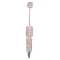 DIY beaded pen with resin pink flowers design, cute decorative gift pen for daily office writing. - White