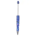 Christmas theme ballpoint pen with glitter glue pearls and festive painted details for gifts. - 5 Pcs Set / Blue Glitter Style (SL66108.5)