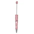 Custom beadable ballpoint pen with pink glitter and pearl decorations for DIY crafts. - 5 Pcs Set / Pink Glitter Style (SL66308.5)