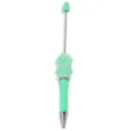 Green DIY beadable pen with resin rose camellia and pearls, craft pen body for custom beading. - Candy Mint Green