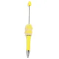 DIY beaded ballpoint pen with yellow resin roses and pearls, perfect for custom crafts. - New Lemon Yellow