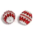 Silver alloy hollow rhinestone ball with red marquise crystals for DIY necklace jewelry. - 17x19mm / Red