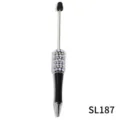 DIY beaded ballpoint pen with grey pearls and rhinestones, stylish rotating plastic pen variant. - Black