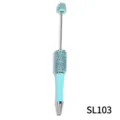 DIY beadable ballpoint pen with blue rhinestones and metal rod for custom creative crafts. - Lake Blue Style (SL103)