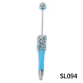 Blue rhinestone DIY beadable pen with metal rod and crystal accents for custom crafts. - New Blue Style (SL094)