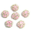 Harz Strass Blumen Perlen fuer DIY Schmuck Herstellung Handyanhänger Basteln Zubehör. - 22mm / Grüne Blumen & rosa Blätter