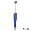 DIY beadable ballpoint pen with blue rhinestones, elegant crystal design for handmade crafts. - Fluorescent Blue Style (SL108)