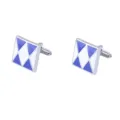 Boutons de manchette carrés argentés avec motif émail géométrique bleu et blanc pour hommes - Style Géométrique Bleu et Blanc (B1264)