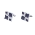 Boutons de manchette géométriques pour hommes, cristaux et émail noir pour chemises. - Style Strass Noir et Blanc (B1265)