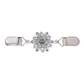 Detailed closeup of vintage silver sweater clip featuring intricate floral carving design. - Hollow Flower Style (C2149-4)