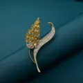 Elegant wheat ear zircon brooch in gold tone, sparkling yellow and clear crystal stones for women. - Wheat Ear Style 1 (C2015-1)