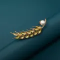 Elegant wheat ear brooch featuring yellow zircon and pearl, stylish suit lapel pin jewelry. - Wheat Ear Style 8 (C2015-8)
