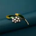 Elegant enamel leaf pearl brooch for women, gold tone pin for suit blazer and dress. - Two-Tone Enamel Wheat Ear Style 10 (C2015-10)