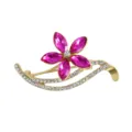 Squisita spilla a fiore in strass dorata con vivaci cristalli rosa vivo moda donna. - Rosso rosa