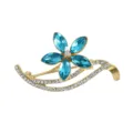 Elegante spilla a fiore in cristallo blu dorato con splendidi strass per abito. - Azzurro