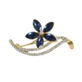 Elegante goldfarbene Kristall Blumen Brosche mit blauen und klaren Strasssteinen fuer Damen - Dunkelblau