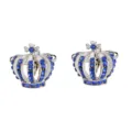 Boutons de manchette couronne en métal argenté ornés de strass bleus pour chemise élégante - Bleu