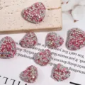 Sparkling rhinestone heart beads DIY acrylic charms loose beads for jewelry making accessories - 18x21mm Small / Pink
