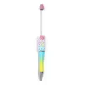 DIY beaded ballpoint pen with colorful love hearts and pearls, dopamine style writing item. - Purple Blue Yellow Gradient