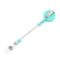 Enrouleur de badge retractable avec clip en metal porte-carte infirmier cle chaine - Bleu lac