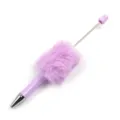 Creative DIY plush beaded pen with purple fluff and metal rod for custom craft jewelry. - Candy Light Purple