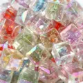 Acryl quadratische Perlen mit Schneeflocken Kern, ideal für DIY Handyketten und Schmuckherstellung. - 14 mm Mischfarben / Quadratische Schneeflockenperlen mit Farbeinzug