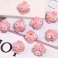 Pink acrylic flower beads with rhinestones for DIY phone chains, jewelry making, and keychains. - 17x20mm / Pink