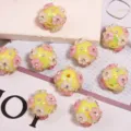 DIY acrylic round beads with pink and white flowers and rhinestones for phone chains and jewelry. - 17x20mm / Yellow