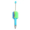 DIY kleurrijke pluche kralen pen creatieve metalen staaf pompon bal balpen voor handwerk - Nieuw Blauw