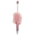 Roze pluche pompon kraalpen met metalen stang, creatieve DIY kralen balpen variant. - Roze