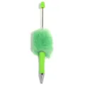Groene fluffy pompon kraalpen, creatieve DIY pluche balpen met metalen staafje en kraal. - Macaron Grasgroen