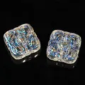 14mm cuadrados abalorios de vidrio flor iridiscentes cristal sueltos para joyeria DIY - 14 mm (aprox. 100 unidades/paquete) / Transparente AB