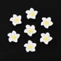 White resin five-petal flowers with yellow centers for DIY nail art and phone case charms. - 13mm (100 Pieces/Pack) / White Flowers with Yellow Centers