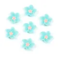 Mixed color resin flower 3D two-color five-petal flower for nail art and phone case DIY accessories. - 13mm (100 Pieces/Pack) / Green Flowers with Pink Stamen