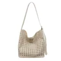 Sac cabas souple ajouré mode femme grande capacité sac bandoulière seau casual élégant. - Blanc Cassé