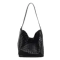 Sac seau bandoulière en cuir tressé noir grand format cabas élégant pour femme chic mode - Noir