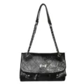 Black quilted chain shoulder bag for women, stylish leather flap crossbody bag with turn lock. - Black