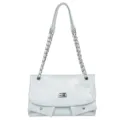 Light blue quilted shoulder bag with chain strap and turn lock for women summer style. - Blue