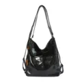 Black PU leather convertible backpack and crossbody bag for women, stylish daily commuter handbag. - With Pendant / Black