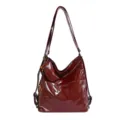 Wine red PU leather convertible backpack, stylish women's shoulder bag and crossbody. - With Pendant / Burgundy