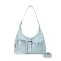 Sac bandoulière bleu clair style ita bag avec fenêtre transparente et boucle pour femme. - Bleu