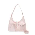 Pink patent leather shoulder bag with clear front pocket ita bag casual crossbody design. - Pink