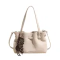 Grand sac cabas beige en cuir PU pour femme, sac à main rétro élégant pour travail quotidien. - Avec Pendentif / Beige