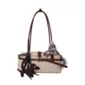 Sac à main bowling beige vintage pour femme avec lanières marron et accessoire de chien. - Avec Pendentif / Blanc Cassé