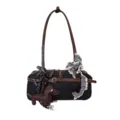 Sac à main bowling rétro pour femme, cuir noir avec charm chien élégant - Avec Pendentif / Noir